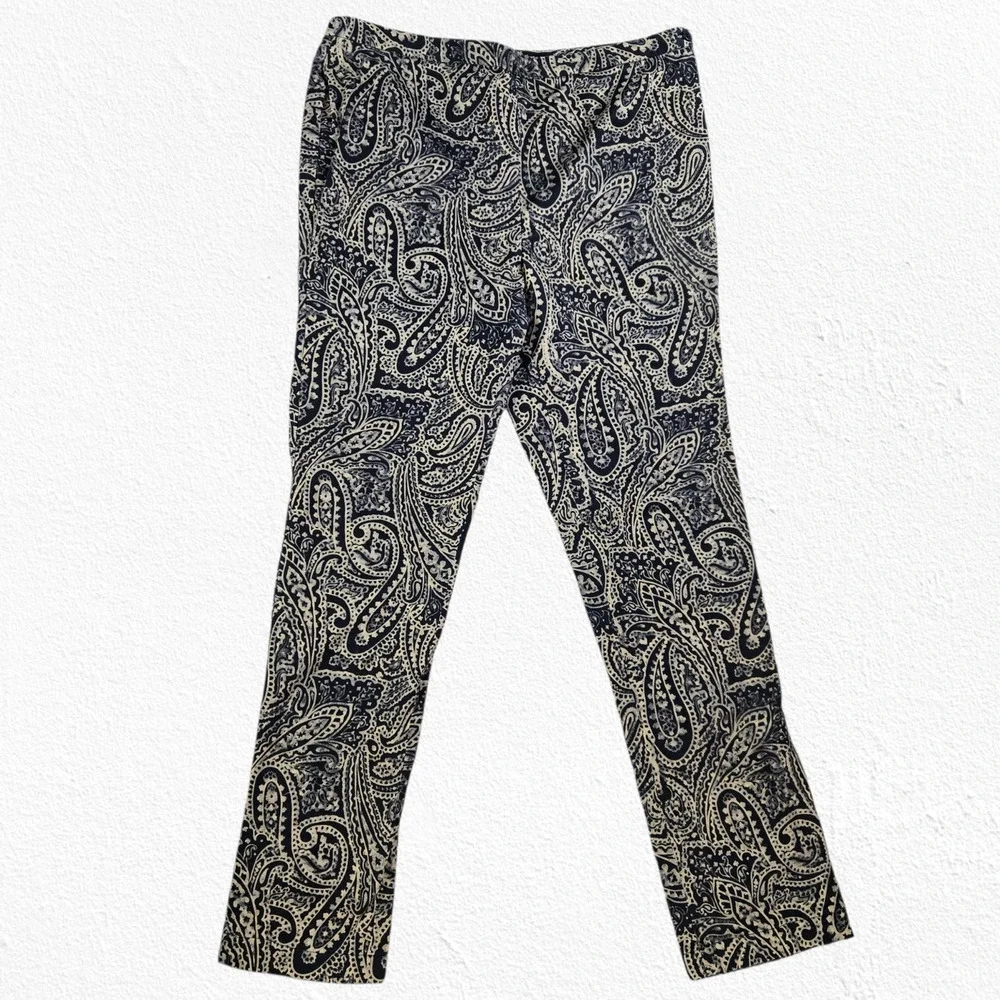 Y2K Lauren Ralph Lauren Black Beige Paisley Pants Size 12 Y2K Boho Trousers